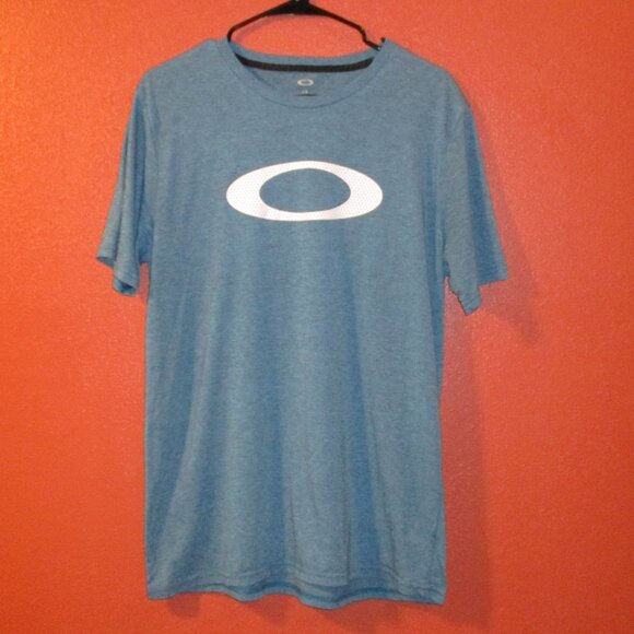 Oakley Sport Men Large Blue White Cotton Outdoors Short Sleeve Shirt - Picture 1 of 7